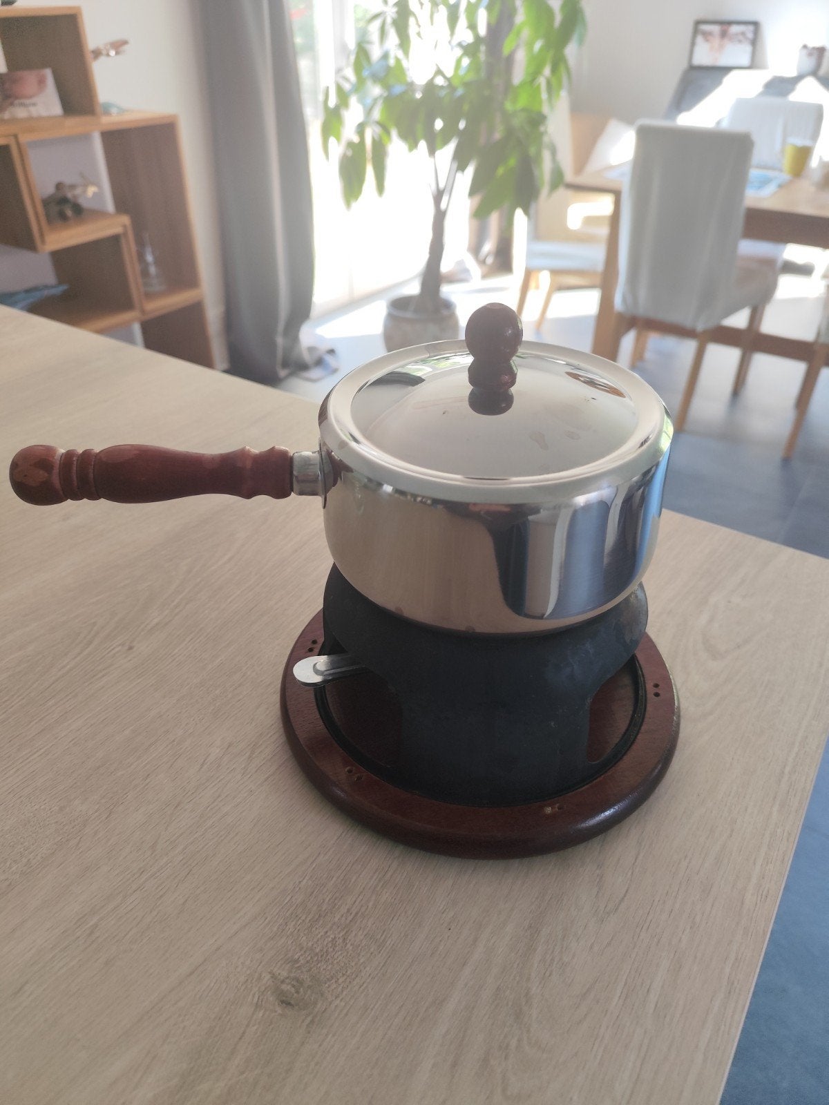 Set à fondue rétro années 70 complet – Caquelon inox 1,8L, Enlèvement ou Envoi, Brûleur, Service à fondue