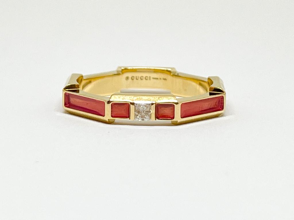 GUCCI Link 2 Love Diamant Pink Enamel Ring, Neuf, Enlèvement ou Envoi, 18 à 19, Or