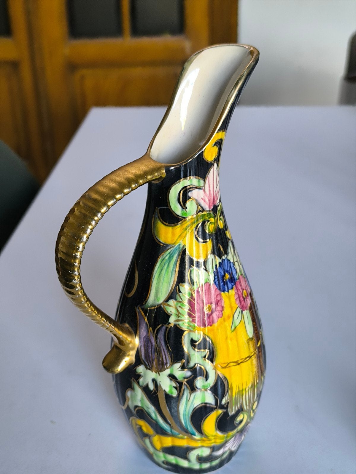 Handgeschilderde keramische schenkkan, Bequet Quaregnon, Antiek en Kunst, Antiek | Keramiek en Aardewerk, Ophalen of Verzenden