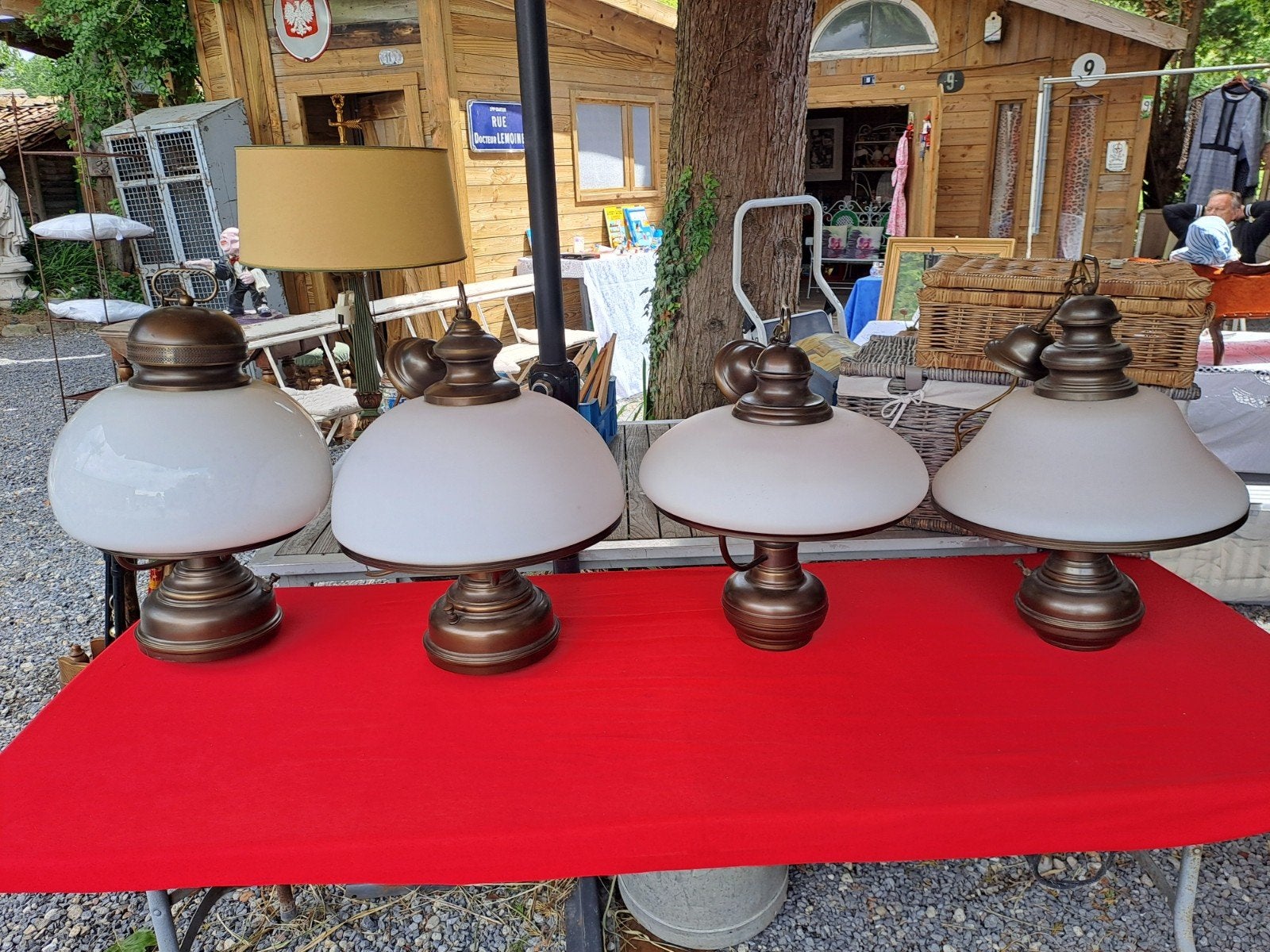 4 messing plafondlampen, Ophalen