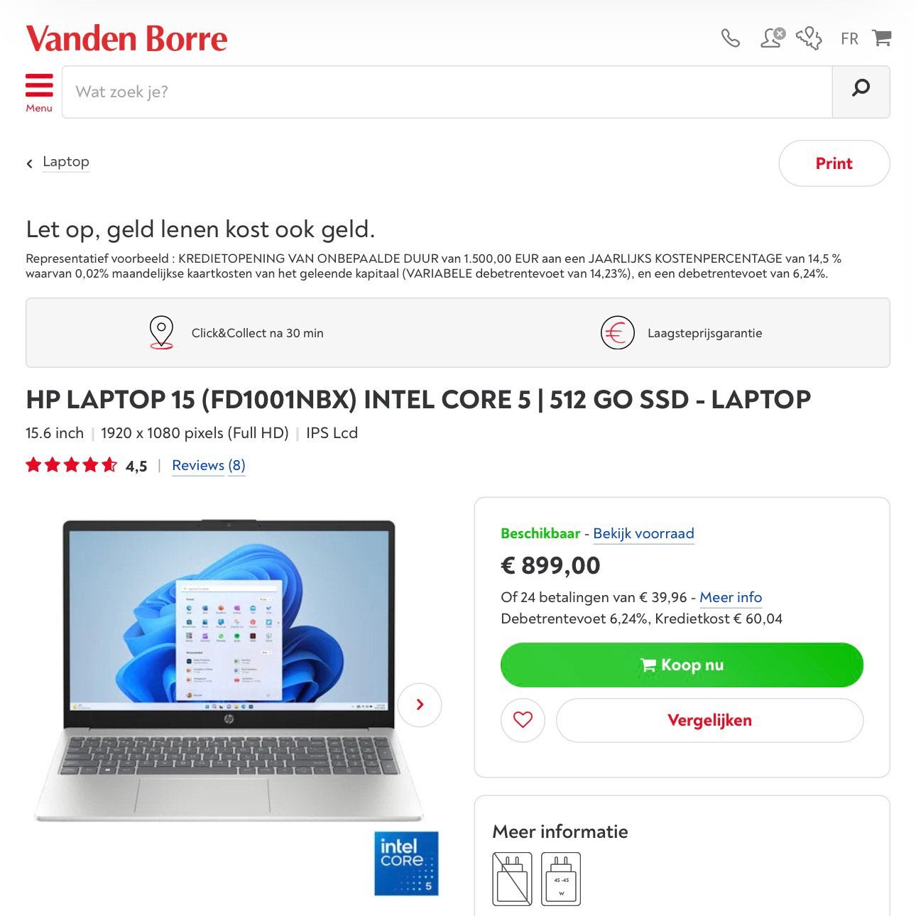 HP Laptop - Core i5 - 16GB - 512GB - 15inch - NIEUW!, Ophalen of Verzenden, Zo goed als nieuw, Azerty, SSD