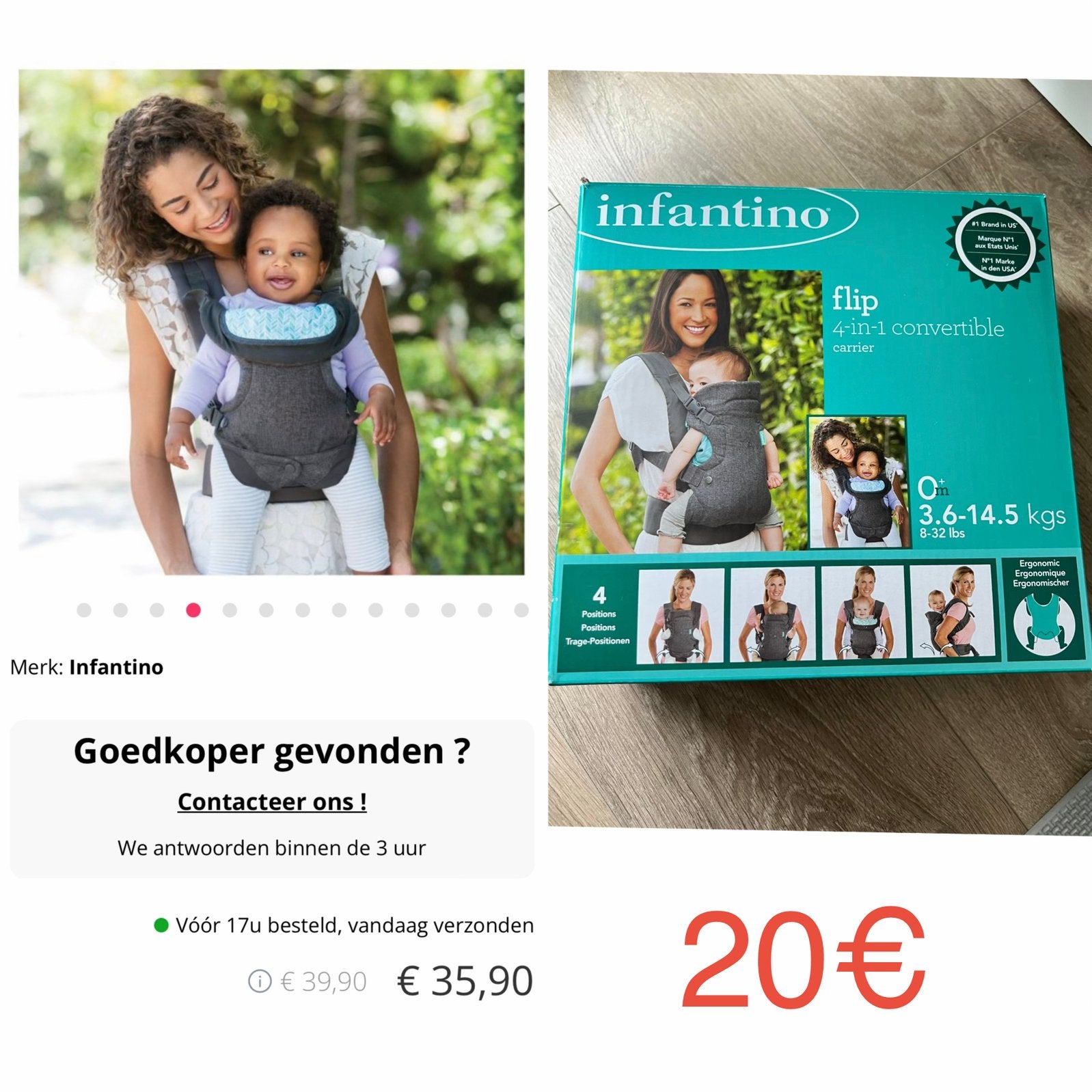 Baby Sling Draagzak Infanito, Enfants & Bébés, Enlèvement, Comme neuf, Ventre, Dos ou Côté, Porte-bébé