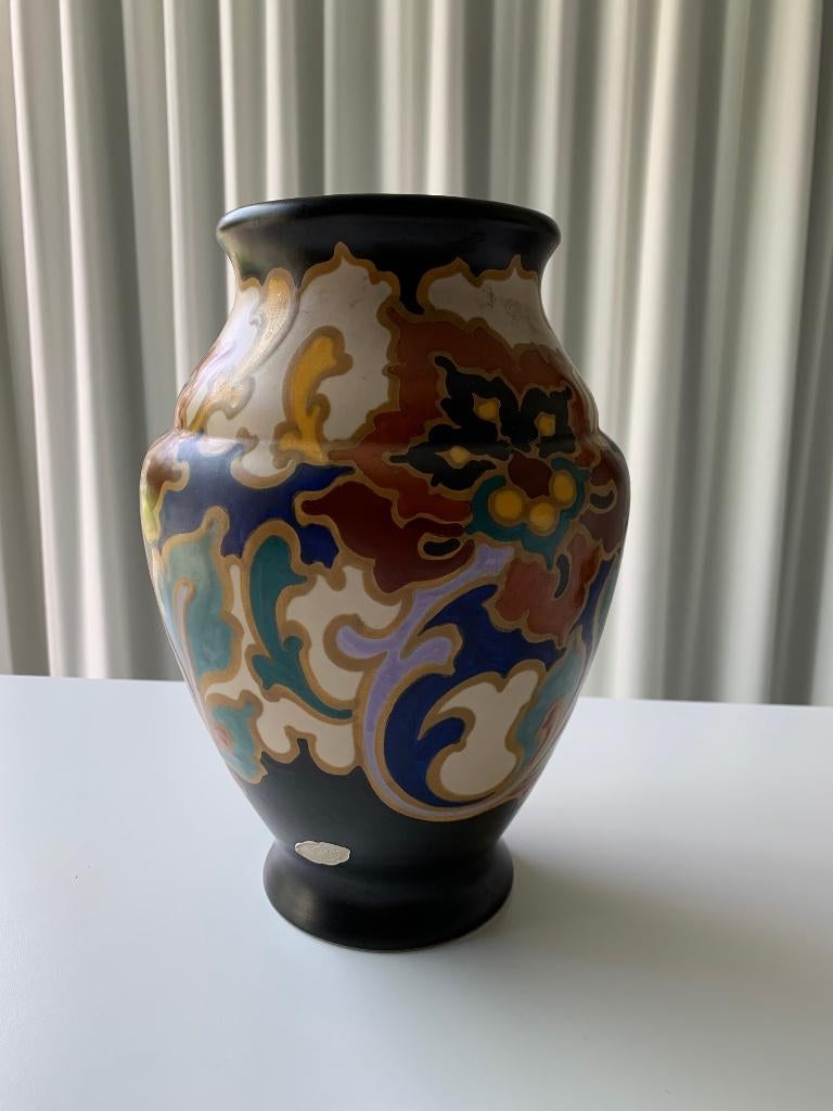 Gouds plateel vaas - Rosario decor – 28 cm hoog., Antiek en Kunst, Antiek | Keramiek en Aardewerk, Ophalen