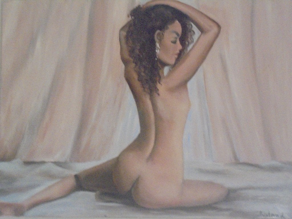 peinture à l'huile nue (60x80cm), Portrait ou Personnes, Enlèvement ou Envoi, Signé, Peinture à l'huile