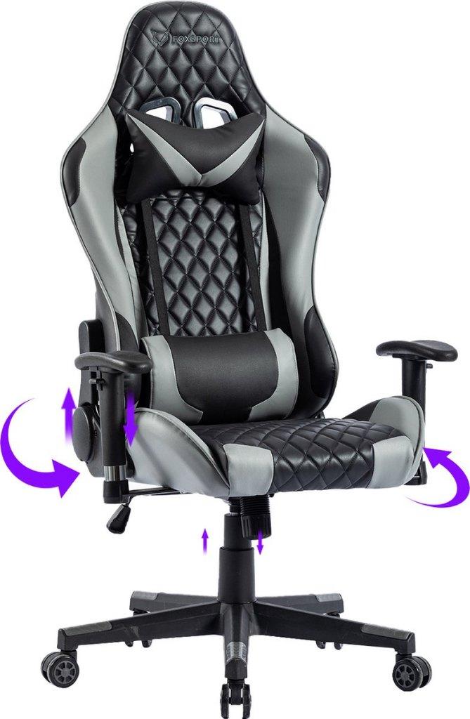 Gaming chair grey met voetsteun, Nieuw, Ophalen of Verzenden, Grijs, Gaming bureaustoel
