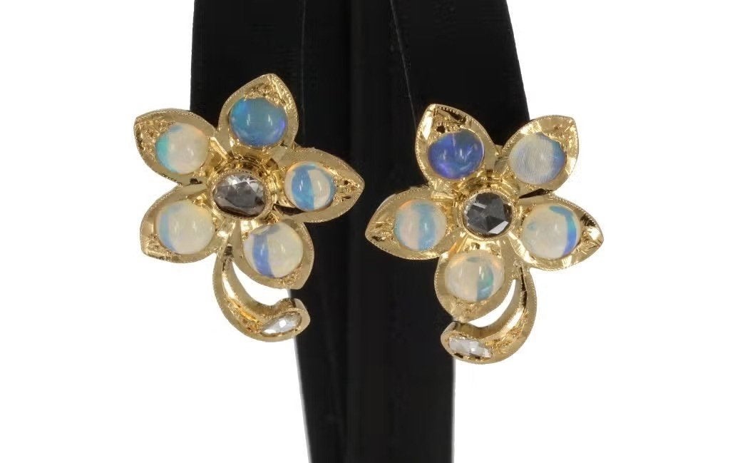 Opaal diamant 18k goud set oorbellen dame edelsteen uniek, Bijoux, Sacs & Beauté, Enlèvement ou Envoi, Or, Comme neuf, Or