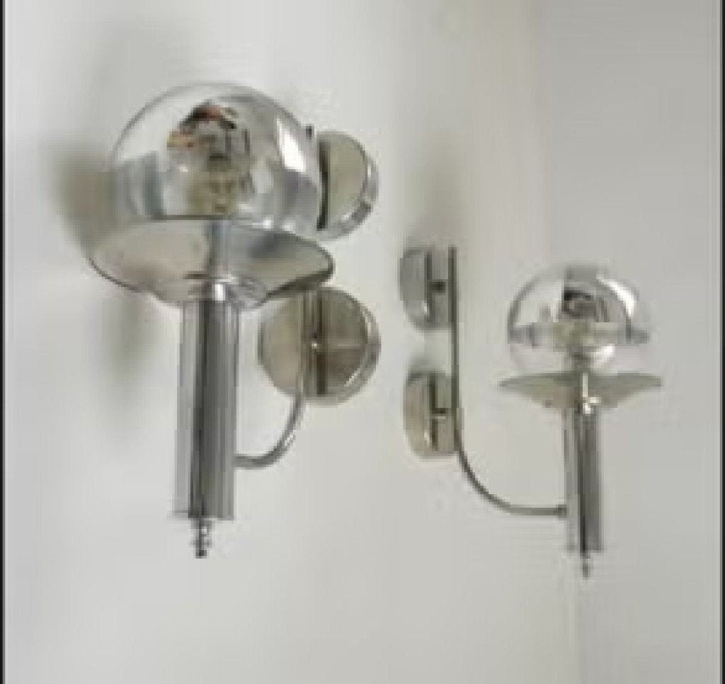 Set 2 chromen wandlampen spiegelglas bollen jaren 60-70, Maison & Meubles, Lampes | Autre, Enlèvement, Utilisé, Métal, Argenté