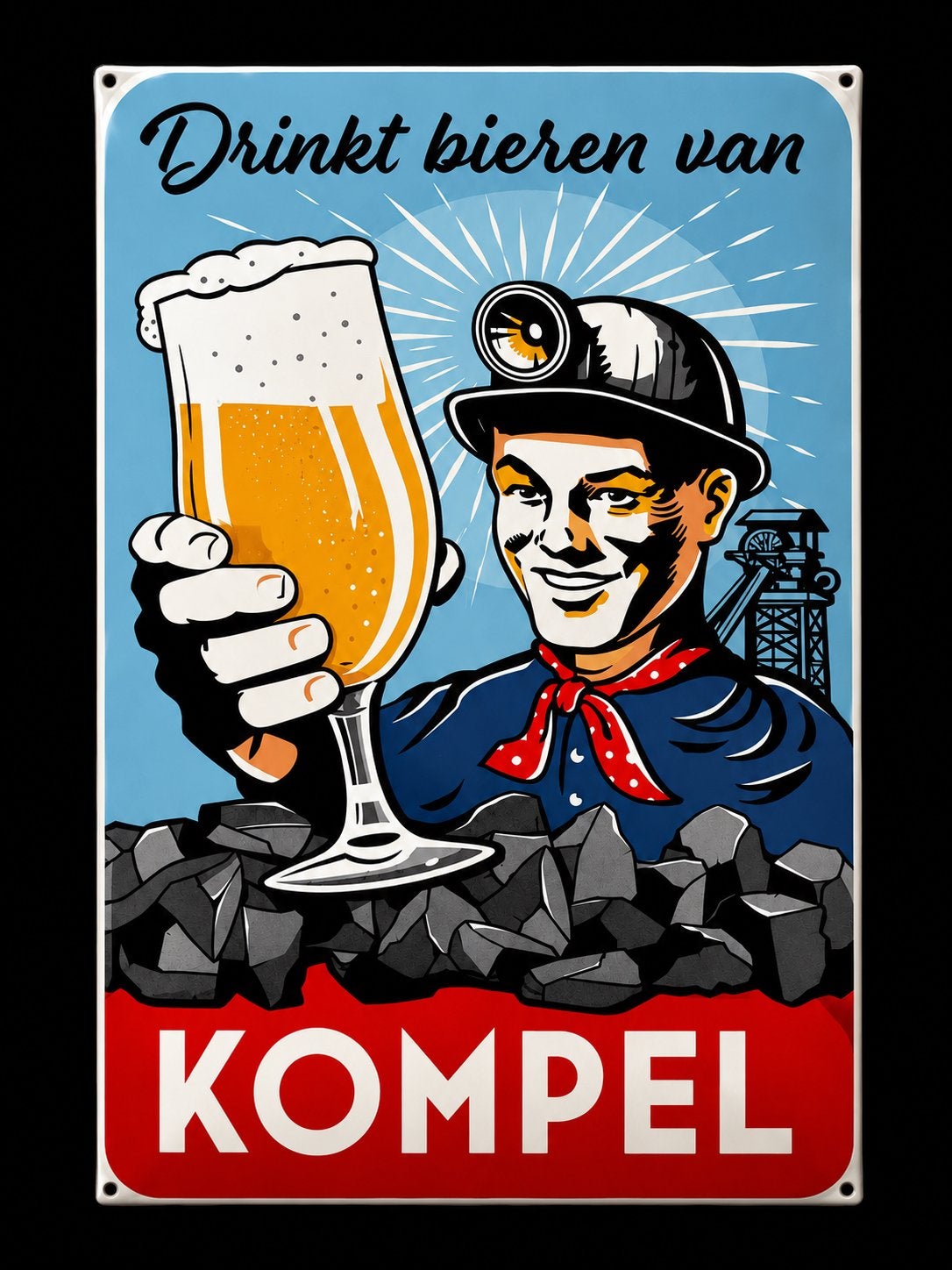 Emaille bord kompel, Verzamelen, Ophalen, Zo goed als nieuw, Reclamebord