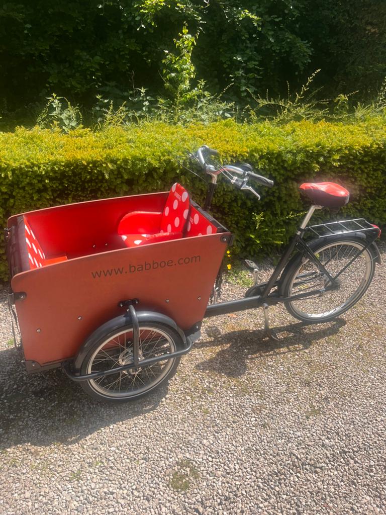 Babboe Big bakfiets met kussens en huif, Fietsen en Brommers, 4 kinderen of meer, Huif, Zo goed als nieuw, Trommelrem