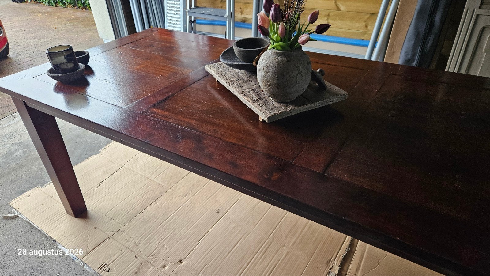 Massief houten eettafel, Ophalen, Gebruikt, Rechthoekig, Overige houtsoorten
