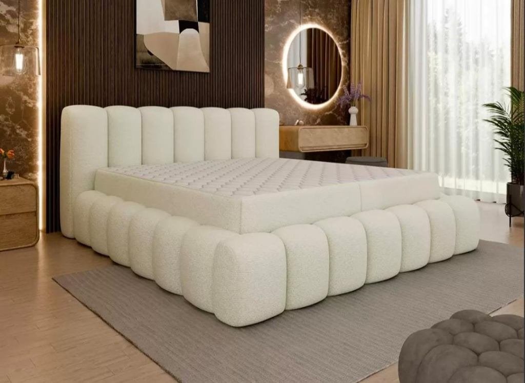 Luxe Bouclé Bed – Crème/Wit – Modern & Elegant, Verzenden, Zo goed als nieuw, Twijfelaar, Stof