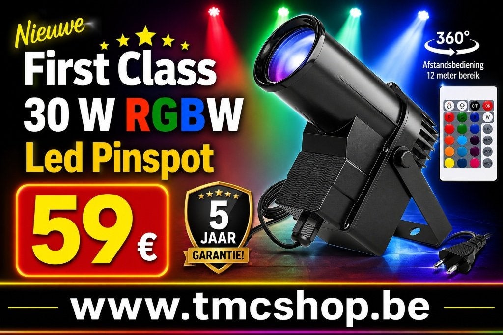 Nieuwe First Class 30 W RGBW Led Pinspot, Ophalen of Verzenden, Nieuw, Licht, Geluidgestuurd