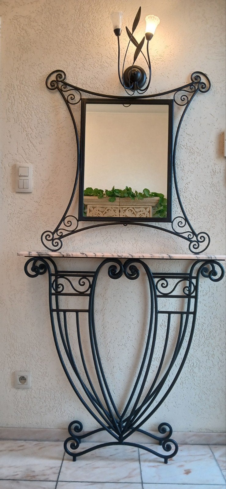 miroir avec console en fer forgé et marbre mir, Enlèvement