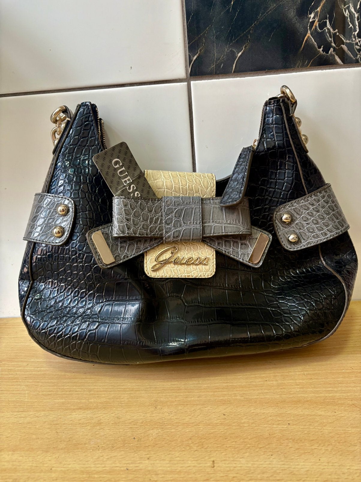 Sac à main Guess vintage effet croco noir - Y2K, Ophalen of Verzenden, Nieuw