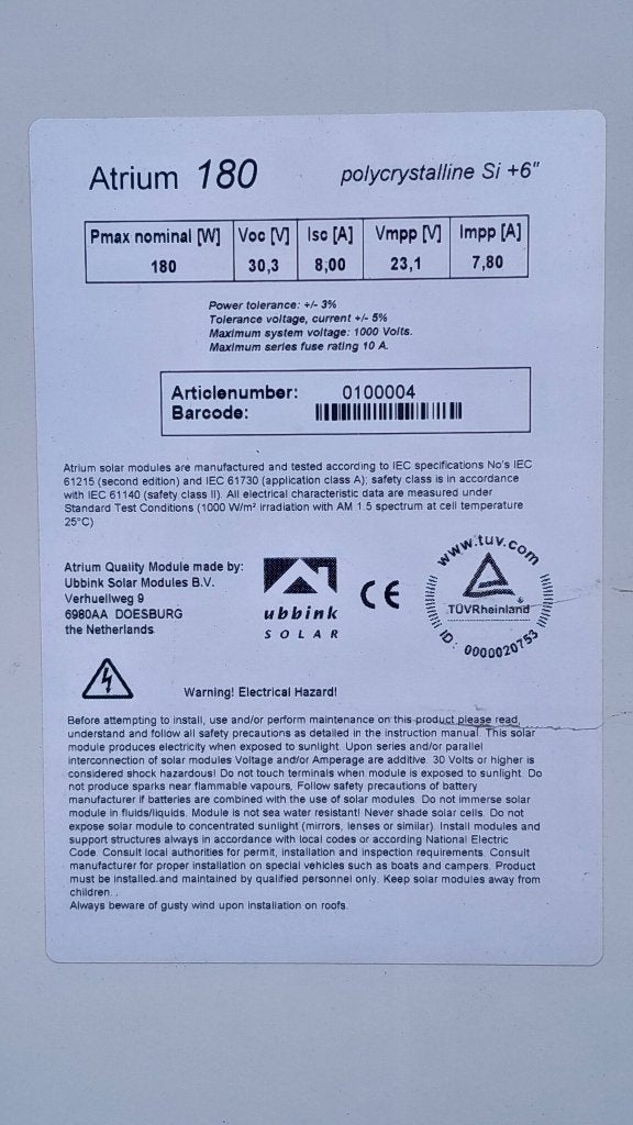 Zonnepanelen 12 volt/180watt, Particulier, Zonnepaneel
