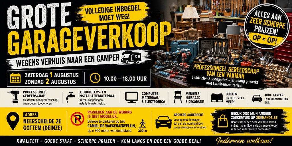 Grote Garageverkoop – Volledige inboedel moet weg!, Diversen, Rommelmarktspullen, Ophalen