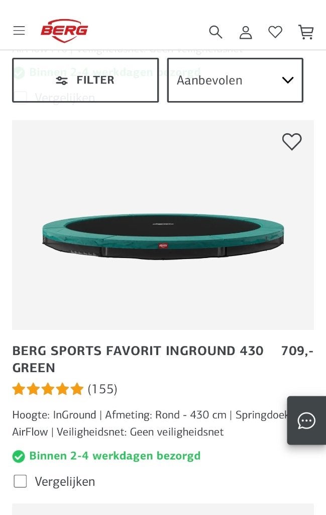 Berg inground trampoline 430, Kinderen en Baby's, Ophalen, Gebruikt