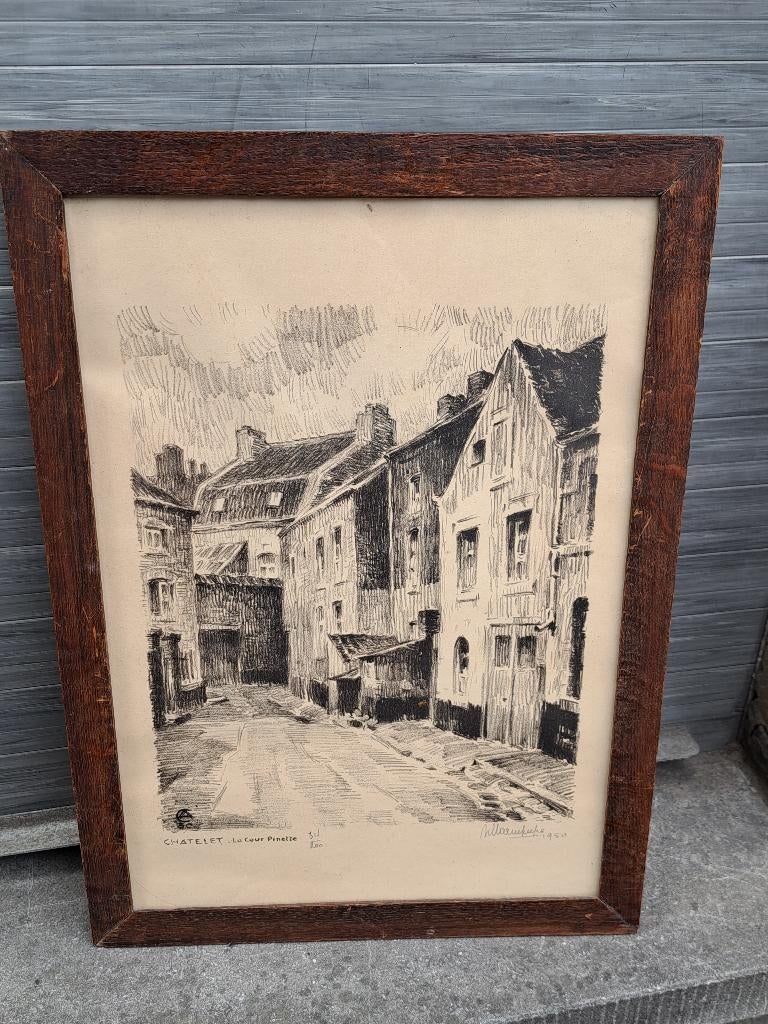 Lithographie la cour pinette chatelet de albert chavepeyer, Antiquités & Art, Enlèvement ou Envoi