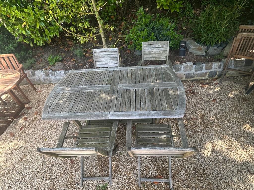 Table et 4 chaises en teck, Jardin & Terrasse, Enlèvement, Utilisé, 4 places