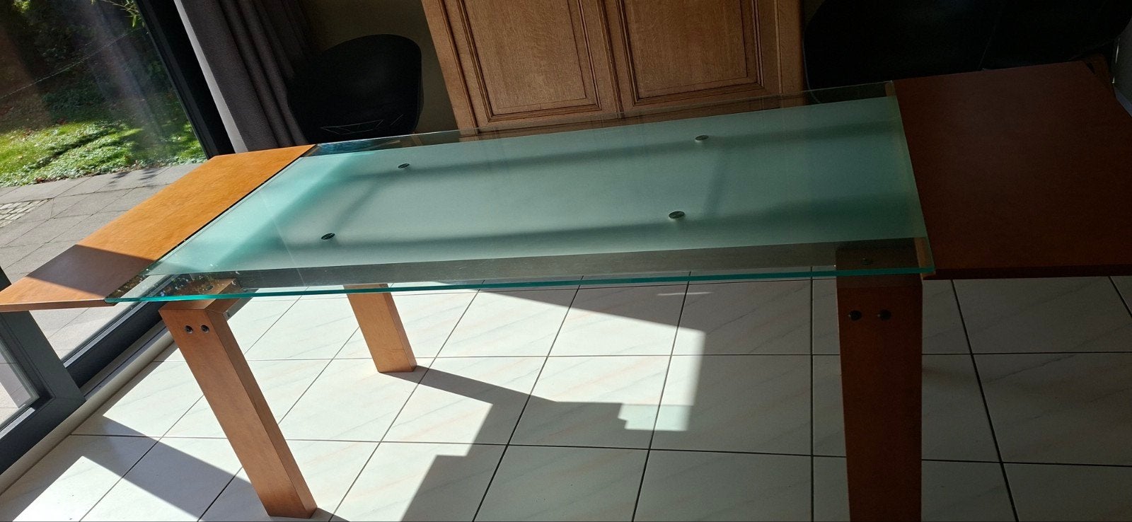 table en verre, Maison & Meubles, 150 à 200 cm, Cinq personnes ou plus, Enlèvement, Utilisé