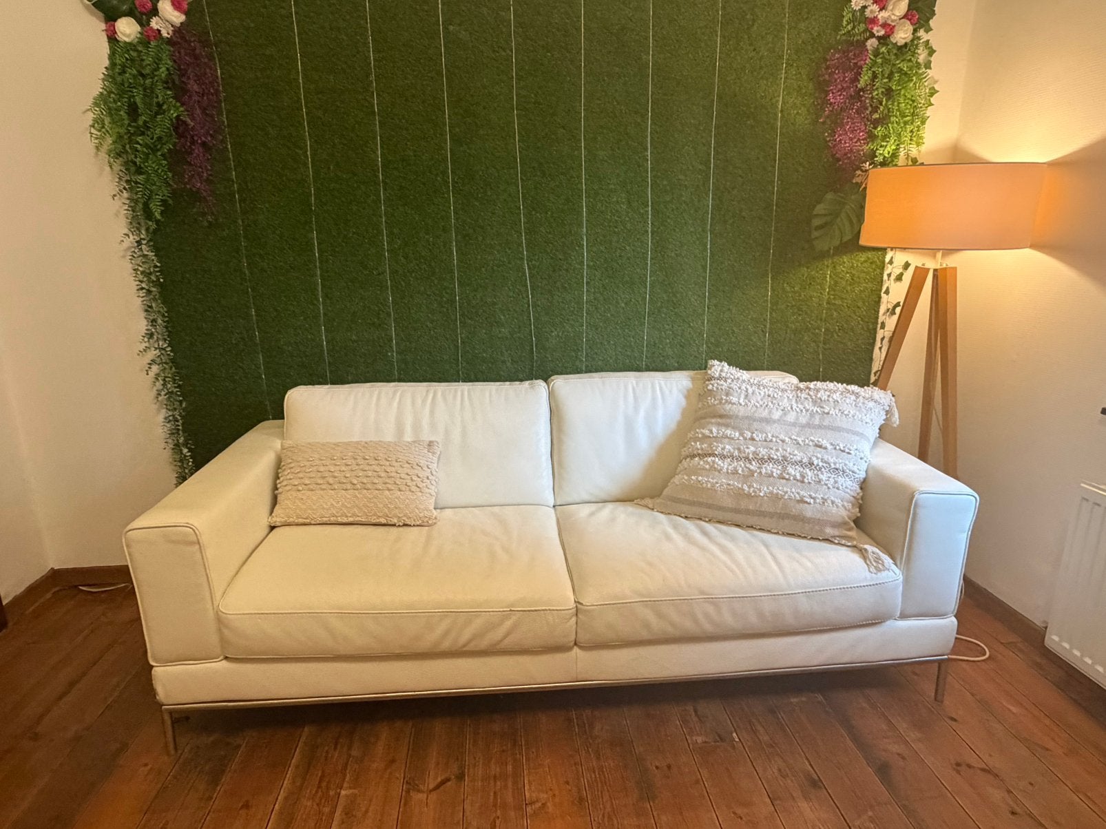 Canapé 3 places + méridienne en cuir blanc – Très bon état, Enlèvement, Utilisé, Cuir