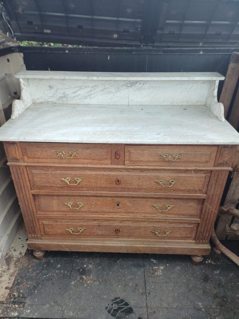 Commode en chêne avec plateau en marbre, 5 tiroirs ou plus, Enlèvement, Utilisé, Chêne