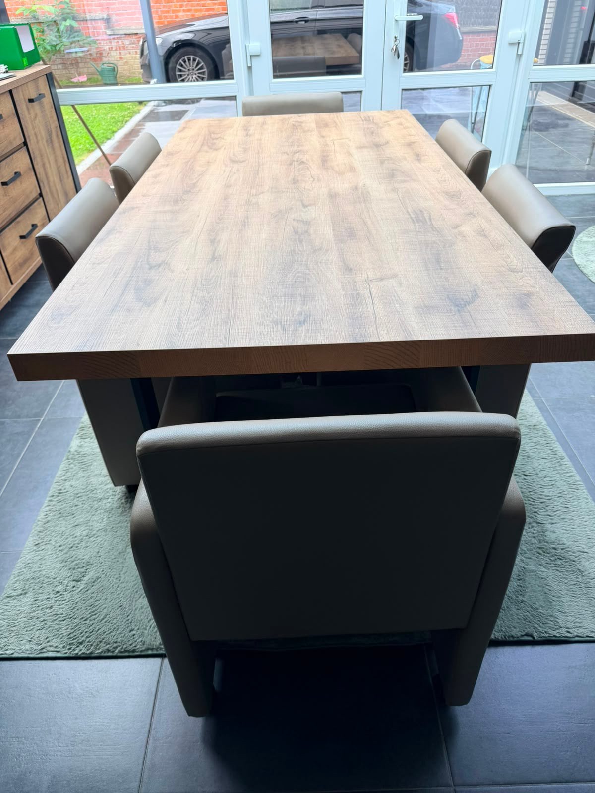 Complete Industriële Meubelset (Tafel + Kasten), Huis en Inrichting, Ophalen, Eikenhout, Zo goed als nieuw, Vijf personen of meer