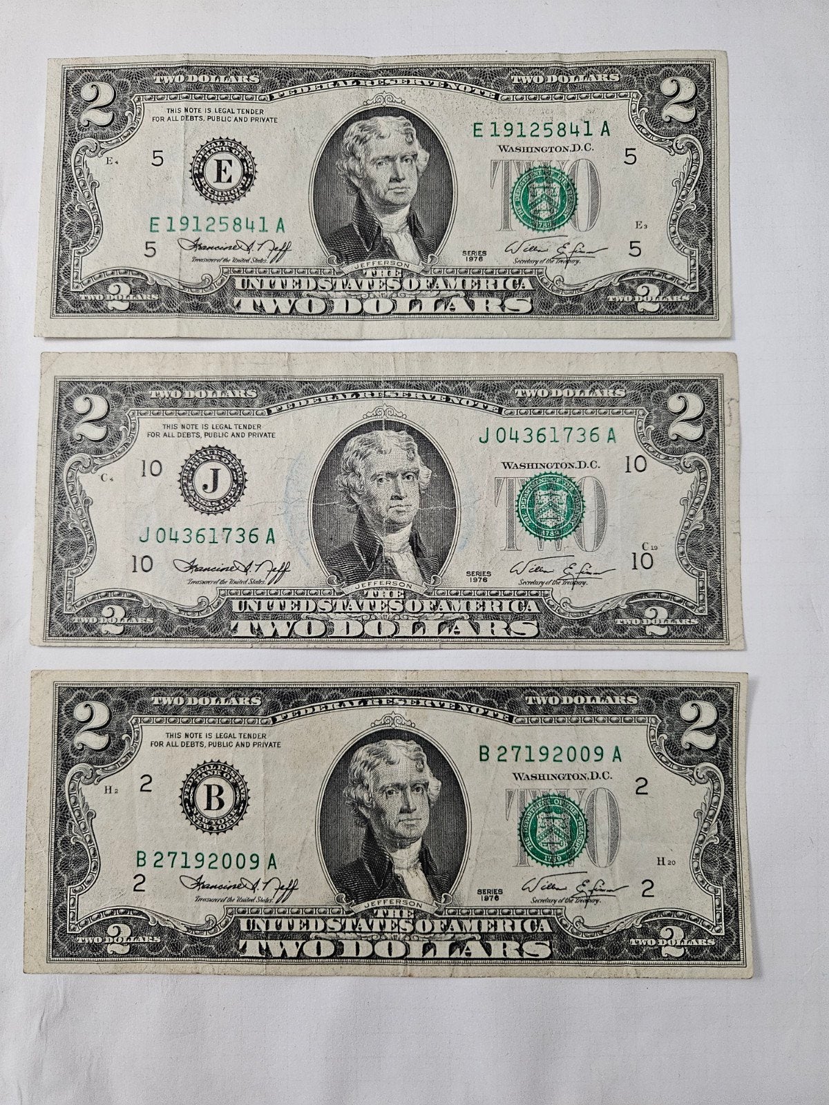 Lot de 3 x 2 dollars, États-Unis, année 1976, Timbres & Monnaies, Billets de banque | Amérique, Enlèvement ou Envoi, Amérique du Nord