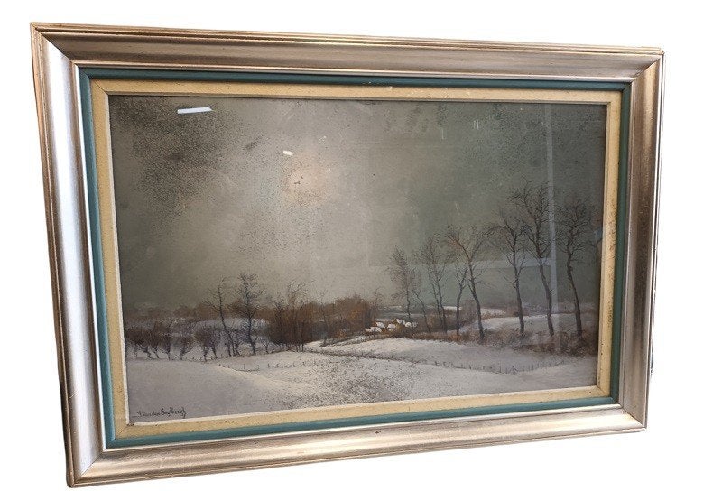 Jaak Van Den Seylbergh (1884-1960) winterlandschap, Antiek en Kunst, Pastel, Ophalen, Achter glas, Papier