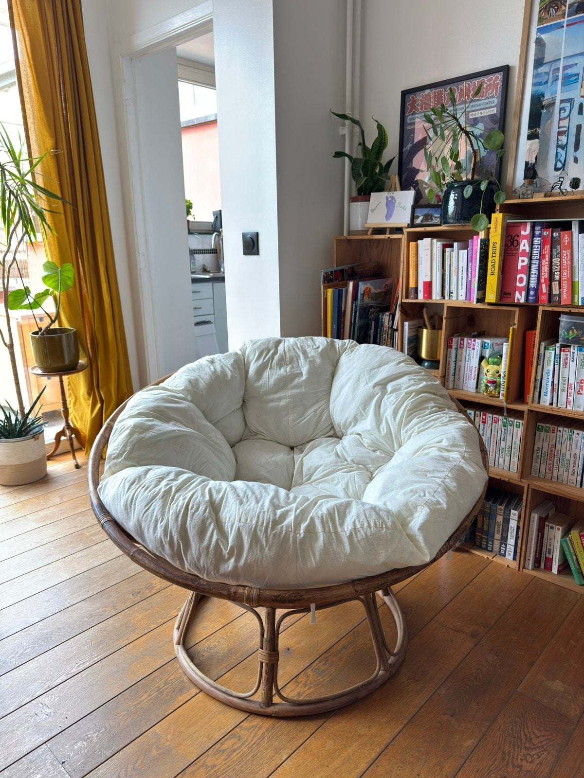 Fauteuil en rotin avec coussin, Enlèvement, Utilisé