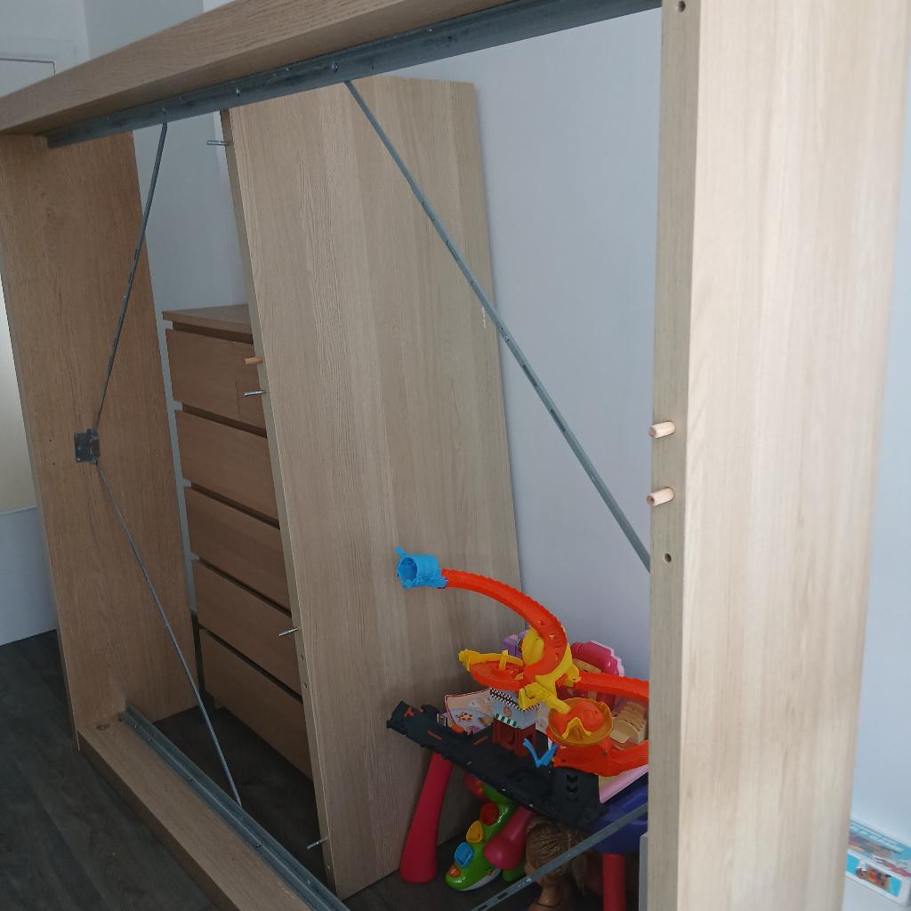 Cadre de lit malm chêne blanchi ikea 160, Beige, Enlèvement, Utilisé, Deux personnes