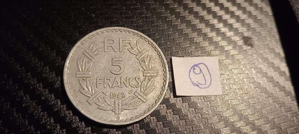 Zeldzame munt 5 Francs Lavrillier 1948 B Aluminium, 9 open, Ophalen of Verzenden, Frankrijk