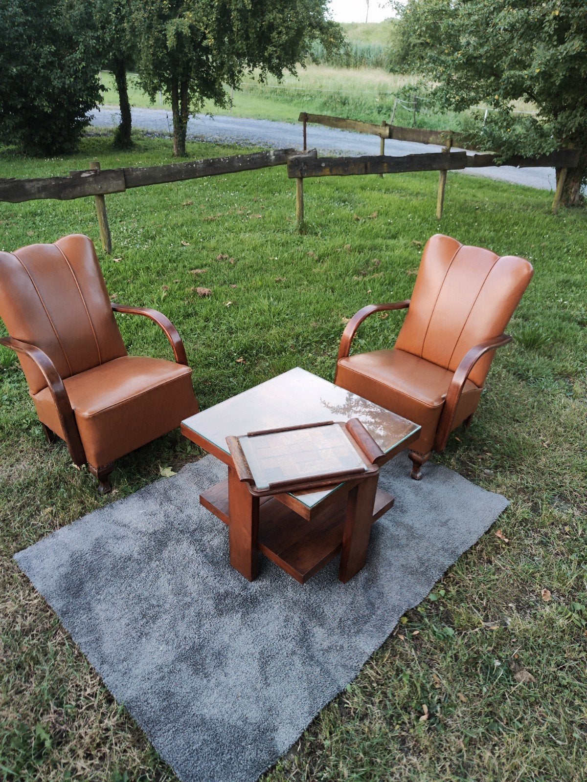 Paire de fauteuils avec table et plateau, Maison & Meubles, Enlèvement