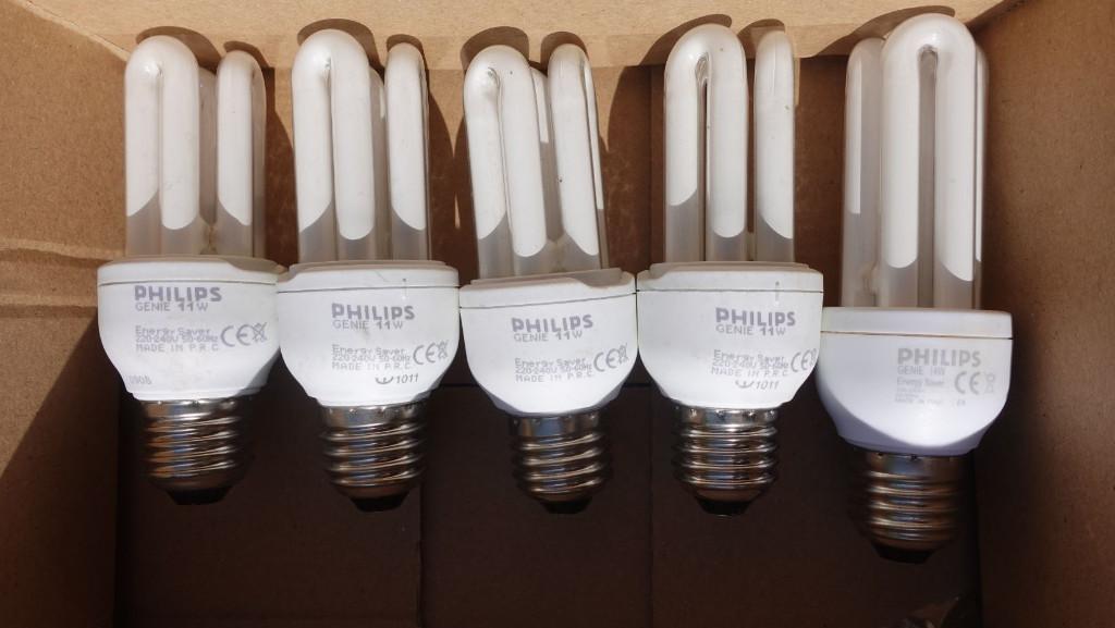 Set van 5 compacte Philips Genie-fluorescentielampen., Verzenden, Gebruikt