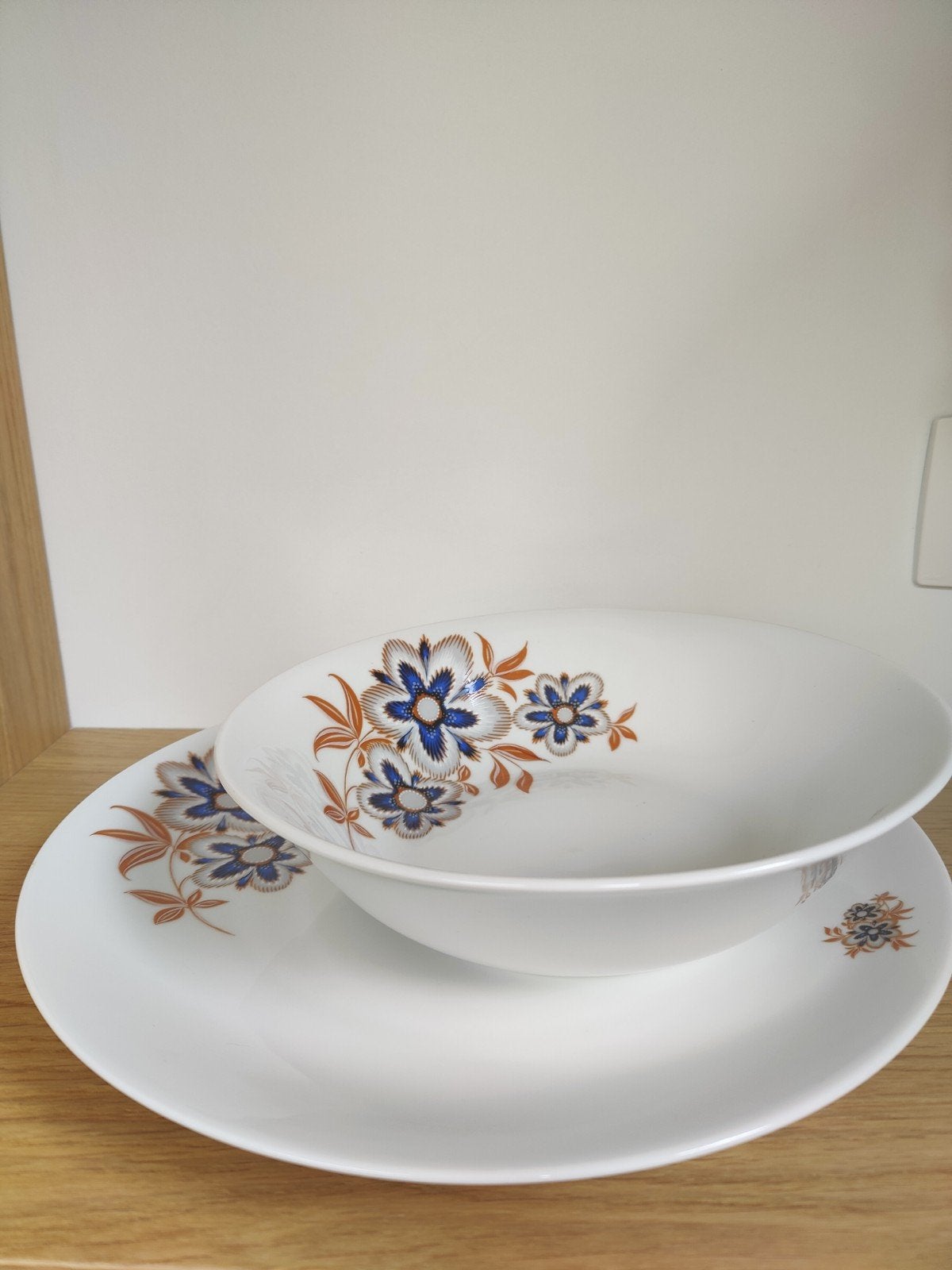 vintage kom en bord met bloemenmotief Bavaria, Ophalen, Overige merken, Keramiek, Vintage