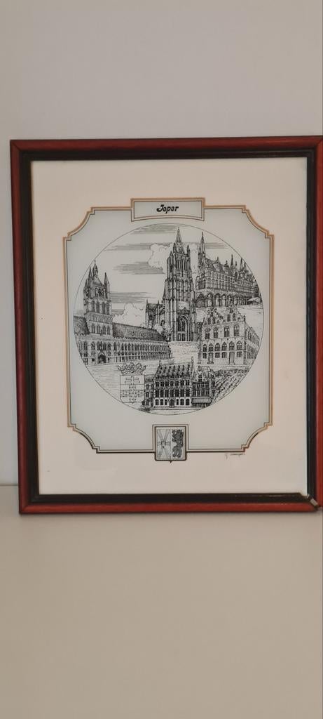 Handgemaakte glasgravure “Ieper” – bladgoud – met certificaa, Antiek en Kunst, Ophalen