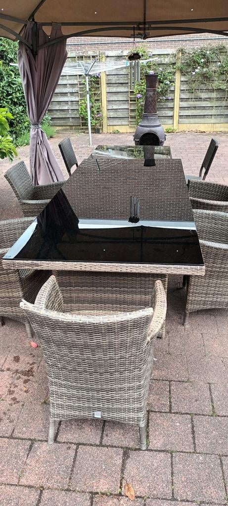 Tuintafel+ 5 zetels, Tuin en Terras, Tuinsets en Loungesets, Ophalen, 5 zitplaatsen, Kunststof, Gebruikt