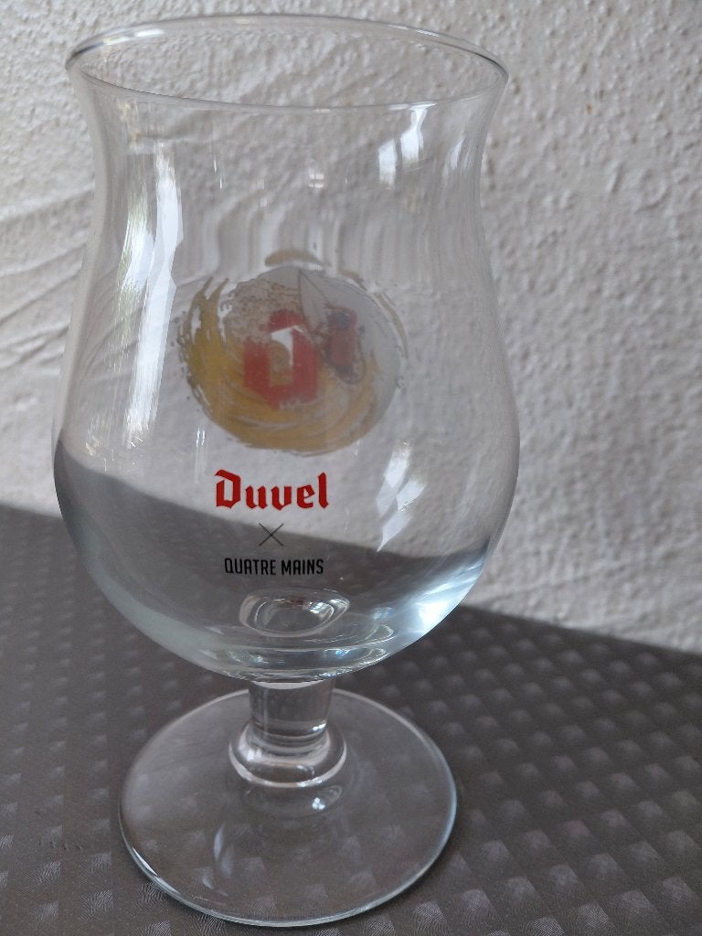 Duvel glas Quatre mains, Verzamelen, Ophalen of Verzenden, Zo goed als nieuw, Glas of Glazen, Duvel