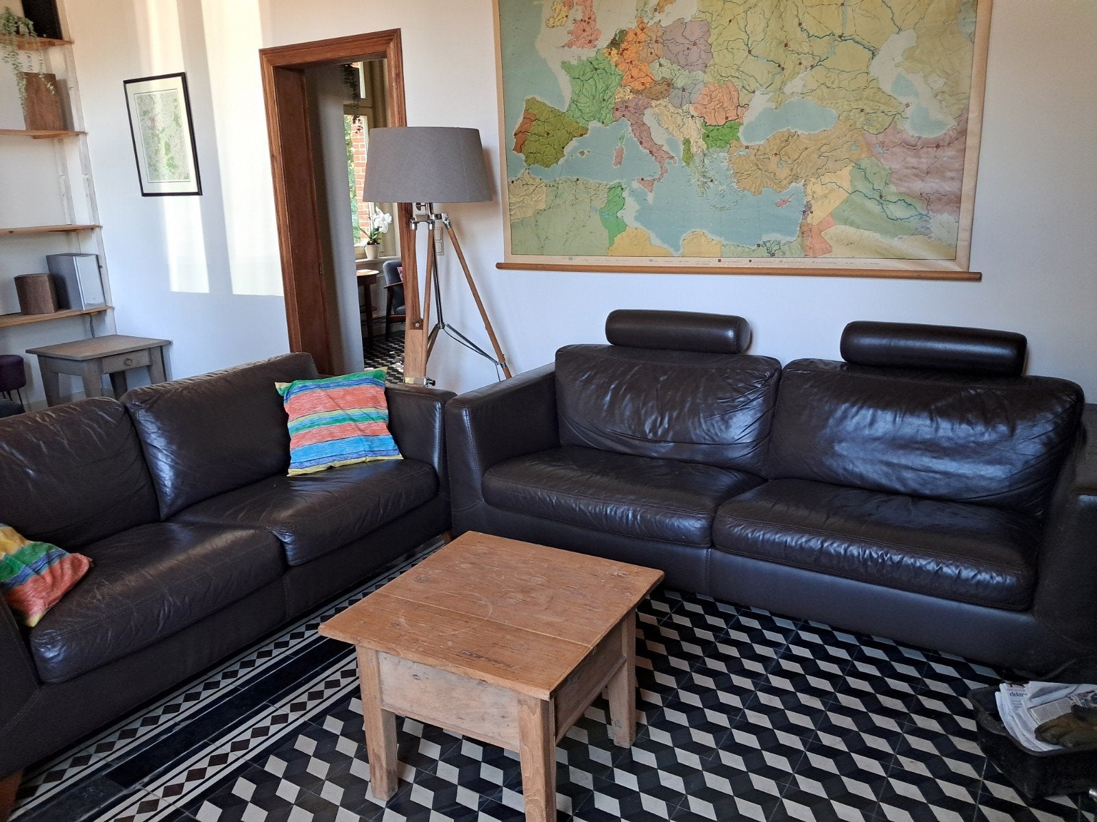 leder salon 3zit en 2zit bruin, Ophalen, Gebruikt, Leer