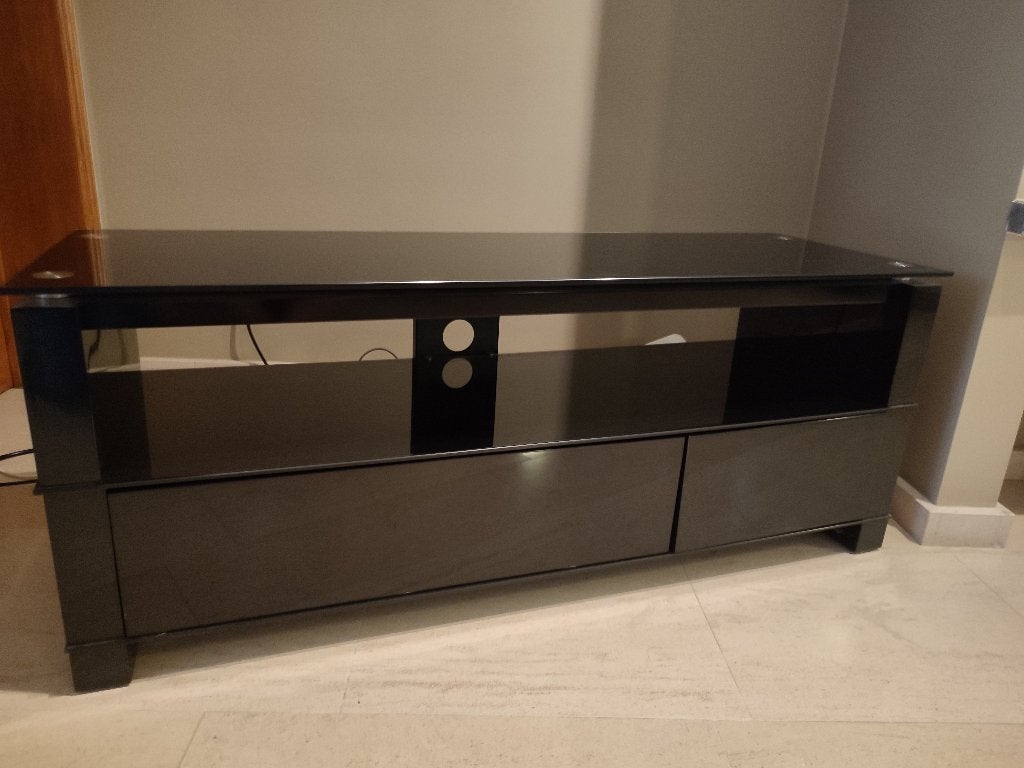 Modern tv-meubel van 125 cm - zwart gehard glas, Ophalen, 100 tot 150 cm, Minder dan 100 cm, 25 tot 50 cm