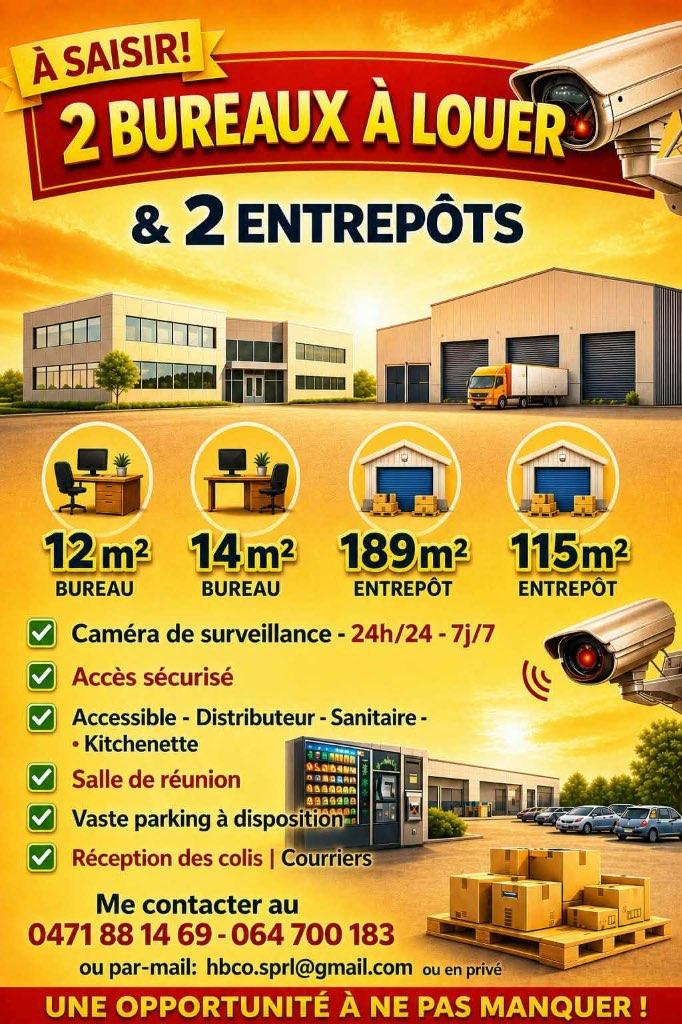 Entrepôts et bureau à louer, Immo