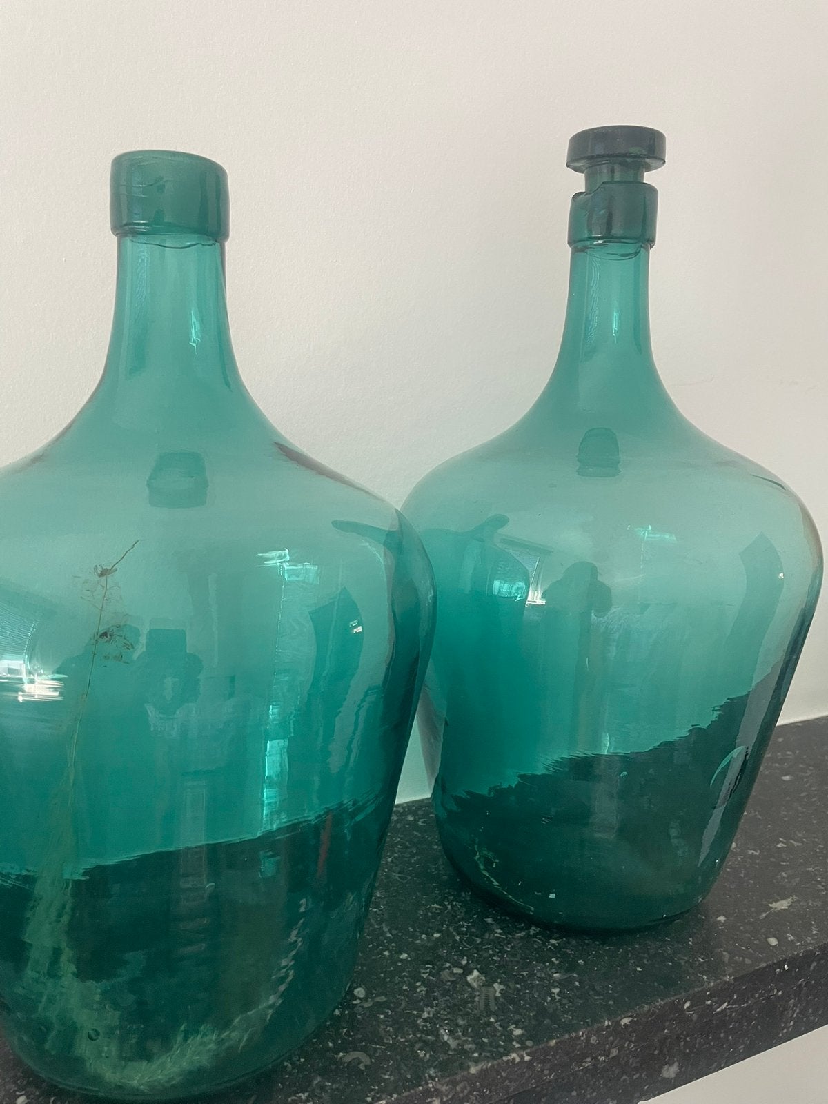Paire de Dames-Jeannes anciennes turquoises, Maison & Meubles, Accessoires pour la Maison | Vases, Autres couleurs, Verre, Enlèvement