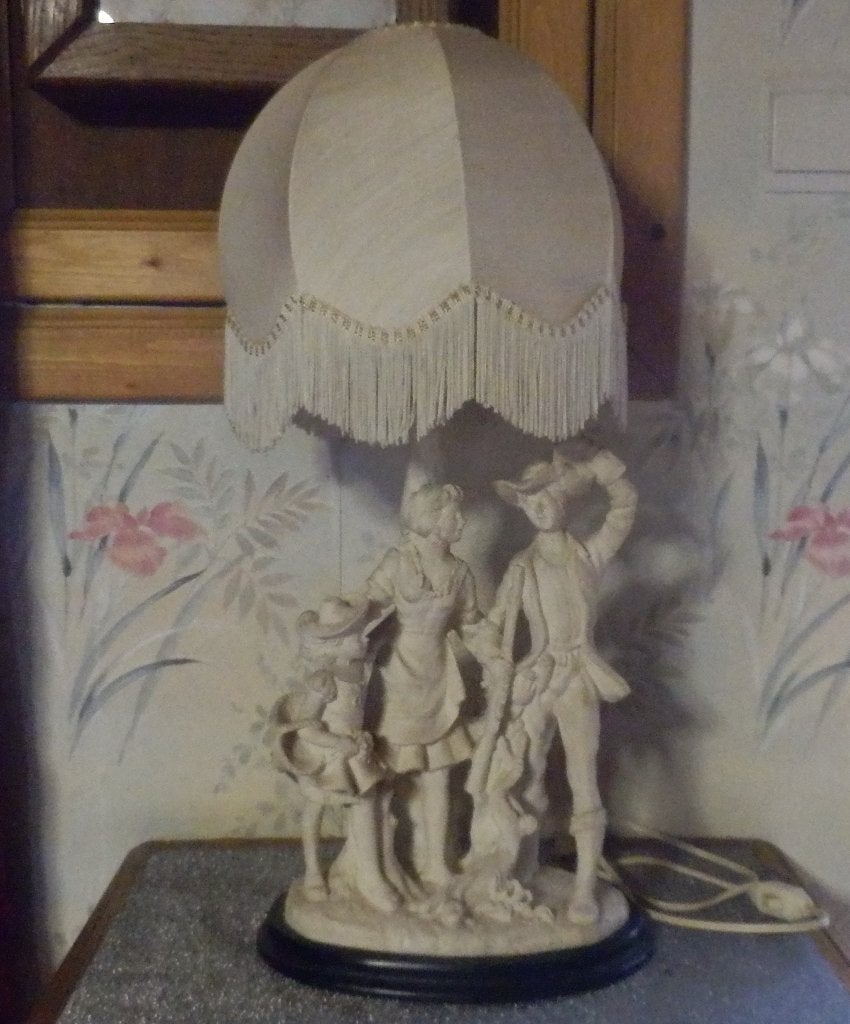(13)- lampe + abat jour blanc, Tafellamp, Natuurlijk materiaal, Wit, Rond