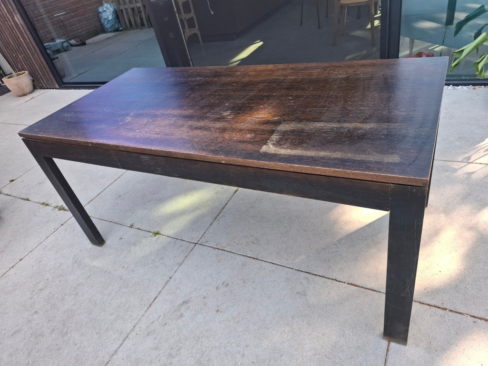 Vintage uitschuifbare eetkamertafel (jaren 70/80) – Wengé, Ophalen, Gebruikt, Vintage, 50 tot 100 cm