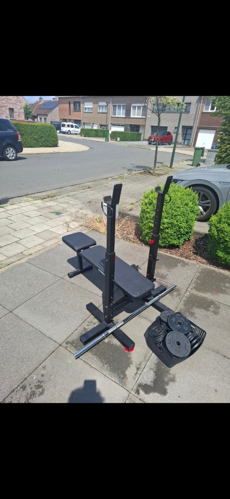 Fitness bank + barbell + weights, Sport en Fitness, Ophalen of Verzenden
