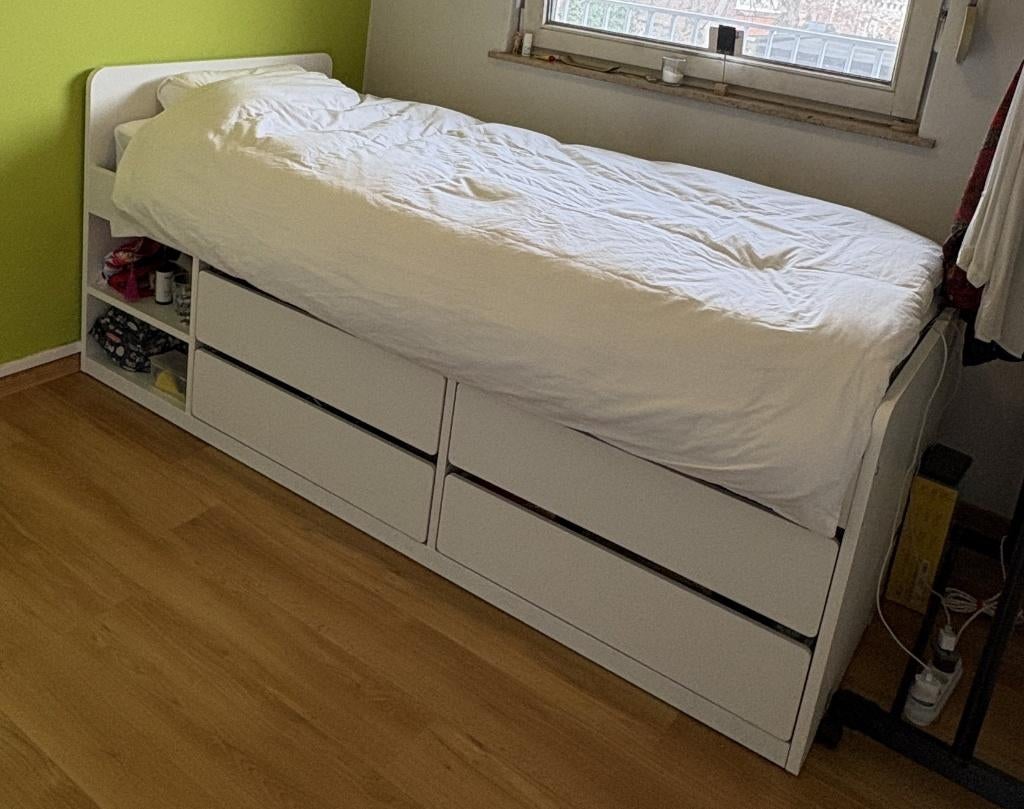 Compleet bed, Huis en Inrichting, Slaapkamer | Bedden, Verstelbaar, 90 cm, Eenpersoons, Wit