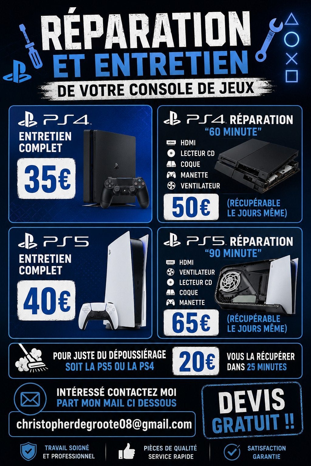 Réparation ou nettoyage de vos console de jeux a faible prix, Enlèvement