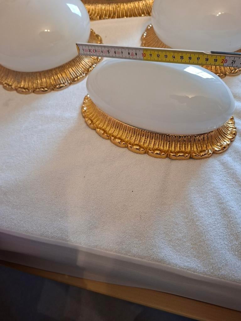 Compleet set van 3 plafonieres en 1 wandlamp. Verguld., Ophalen, Gebruikt, Metaal