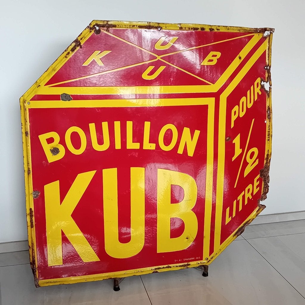 Grand panneau d'affichage émaillé Bouillon KUB, Enlèvement, Utilisé, Panneau publicitaire