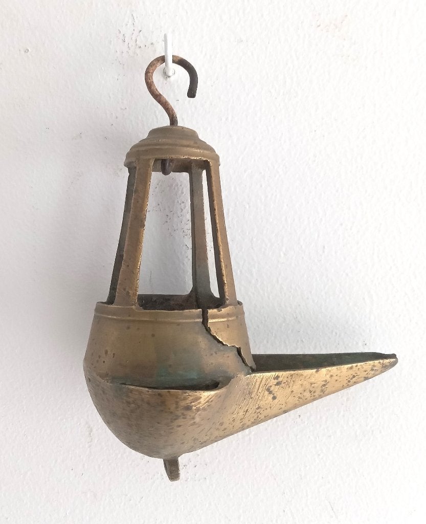Antique lampe à huile en bronze., Antiquités & Art, Envoi, Bronze